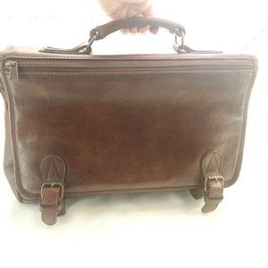 Mens Brown Leather Inner Compartments Pen Holder Zipped Pockets Messenger Bag